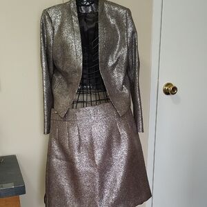 Metallic Silver Women's Jacket & Skirt Set